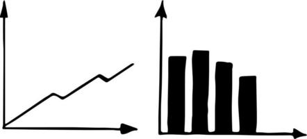 gráficos gráficos dibujados a mano elementos de conjunto en estilo doodle. escandinavo. negocio, crecimiento, declive, gráfico de barras, información, visualización vector