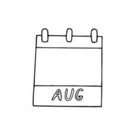 Mano de la página del calendario del mes de agosto dibujada en estilo doodle. forro escandinavo simple. planificación, negocios, fecha, día. elemento único para icono de diseño, pegatina vector