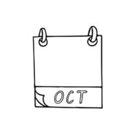 Mano de la página del calendario del mes de octubre dibujada en estilo doodle. forro escandinavo simple. planificación, negocios, fecha, día. elemento único para icono de diseño, pegatina vector