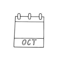 Mano de la página del calendario del mes de octubre dibujada en estilo doodle. forro escandinavo simple. planificación, negocios, fecha, día. elemento único para icono de diseño, pegatina vector