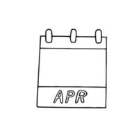 Mano de la página del calendario del mes de abril dibujada en estilo doodle. forro escandinavo simple. planificación, negocios, fecha, día. elemento único para icono de diseño, pegatina vector