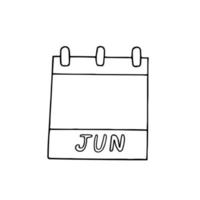 Página del calendario del mes de junio dibujada a mano en estilo doodle. forro escandinavo simple. planificación, negocios, fecha, día. elemento único para icono de diseño, pegatina vector