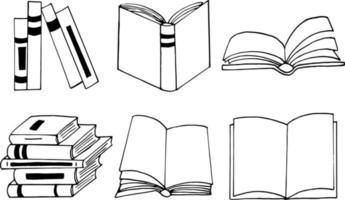 libros establecer icono. bosquejo dibujado a mano estilo doodle. , minimalismo, monocromo. biblioteca, aprendizaje, lectura, letras vector