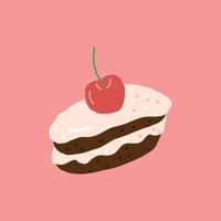 pastel con crema y fresa estilo dibujado a mano, vector. comida, dulces, postre, pegatina de tarjeta vector
