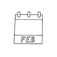 Página del calendario del mes de febrero dibujada a mano en estilo doodle. forro escandinavo simple. planificación, negocios, fecha, día. elemento único para icono de diseño, pegatina vector