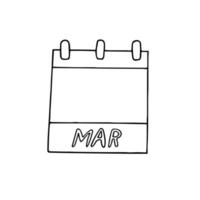 marzo mes calendario página dibujada a mano en estilo doodle. forro escandinavo simple. planificación, negocios, fecha, día. elemento único para icono de diseño, pegatina vector