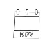 Página del calendario del mes de noviembre dibujada a mano en estilo doodle. forro escandinavo simple. planificación, negocios, fecha, día. elemento único para icono de diseño, pegatina vector