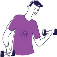 The guy works out with dumbbells vector