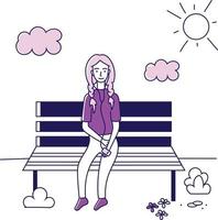 girl sitting on a park bench vector