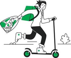 Courier on a scooter with an order vector