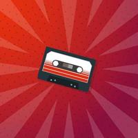 Cassette tape on abstract background, retro style. Vector