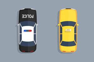 Police and Taxi cars top view. Vector flat illustration