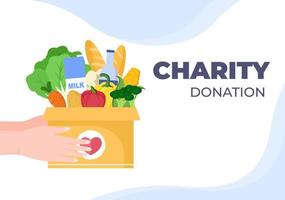 Love Charity or Giving Donation via Volunteer Team Worked Together to Help and Collect Donations for Poster or Banner in Flat Design Illustration vector