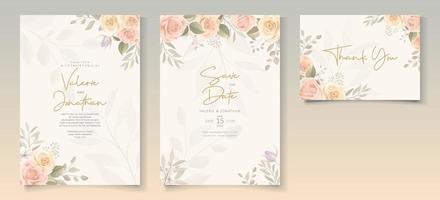 Set of beautiful soft color floral wedding invitation template vector