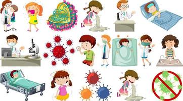 Set of sick people with different symptoms vector