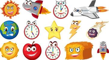 Set of different toy objects with faces vector