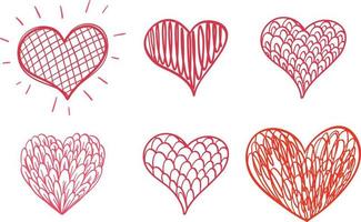 Set of different heart patterns in doodle style vector