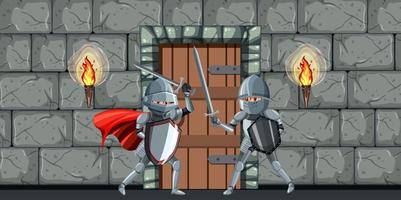 Scene with two medieval knights fighting vector