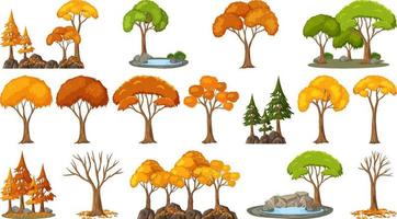 Set of four seasons trees and nature objects vector