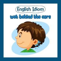 English idiom with picture description for wet behind the ears vector