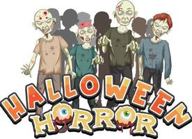 Halloween horror word with creepy zombies vector