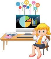 Young girl studying in front of computer vector