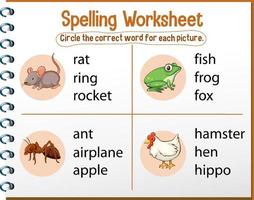 Spelling worksheet template for kids vector