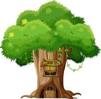 Casa del árbol de fantasía dentro del tronco de un árbol sobre fondo blanco. vector