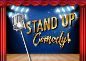 Stand up comedy banner con micrófono vintage vector