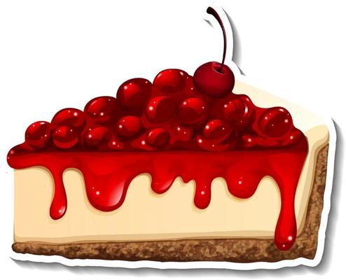 A piece of cherry cheesecake in cartoon style