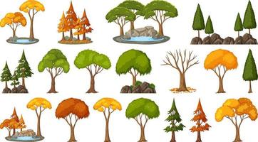 Set of four seasons trees on white background vector