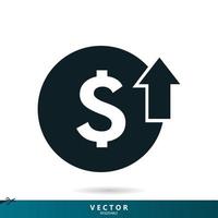 símbolo de icono de reducción de costos. dólar arriba icono símbolo vector. sobre fondo blanco. Eps10 vector