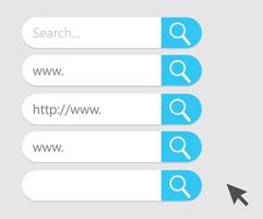 Search bar design web UI elements.  Search bar for web site interface