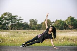 Women warm up before and after exercising. photo