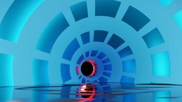 3D rendering of an neon tunnel overlaying photo