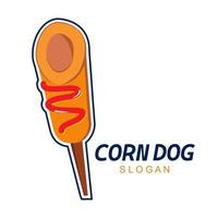 corn dog logo isolated on white topped with mustard. vector illustrator