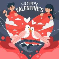 White Pigeons in Love Concept with Lovers Behind Heart Cut Out vector