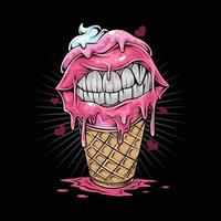 Ice cream lips and teeth as artwork on Valentine's Day vector