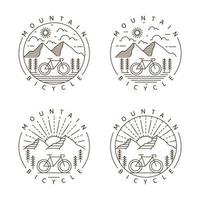 Set of mountain and bicycle monoline or line art style vector illustration