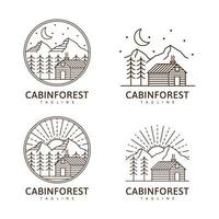 Collection cabin in the forest illustration monoline or line art style vector