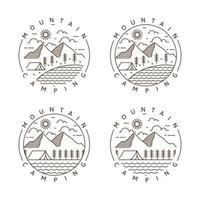 Set of mountain and camping monoline or line art style vector illustration