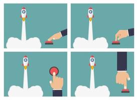 Business hand push rocket button vector