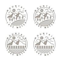 Set of mountain and lake monoline or line art style vector illustration