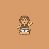 Cute Baby Lion Coffee. Character, Mascot, Icon, Logo, Cartoon and Cute Design. vector