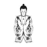 cool man japanese  illustration sketch vector