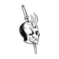 Fire head skull and sword illustration sketch