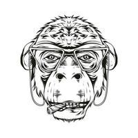 bosquejo fresco de la ilustración del mono que fuma