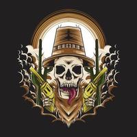 cowboy skull illustration with gun for t shirt design and print