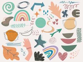 hand drawn various shapes and doodle objects with colors. Abstract contemporary modern trendy. vector illustration