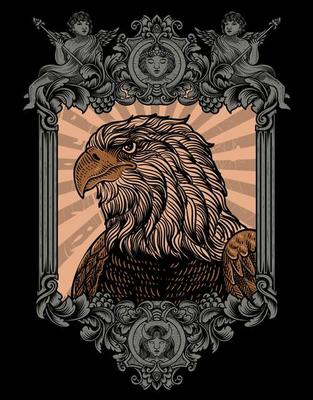 illustration vintage eagle with engraving style